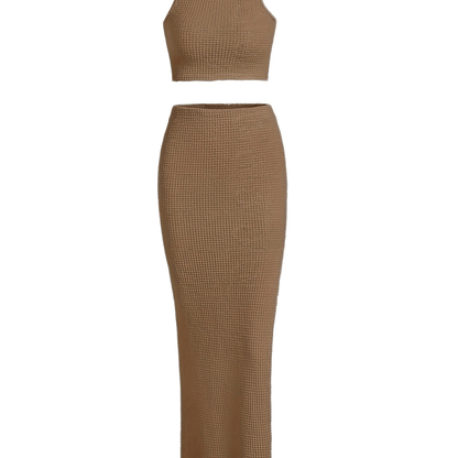 vlovelaw  Sexy Solid Slim Skirt Set, Crop Tank Top & Bodycon Skirt Outfits, Women's Clothing
