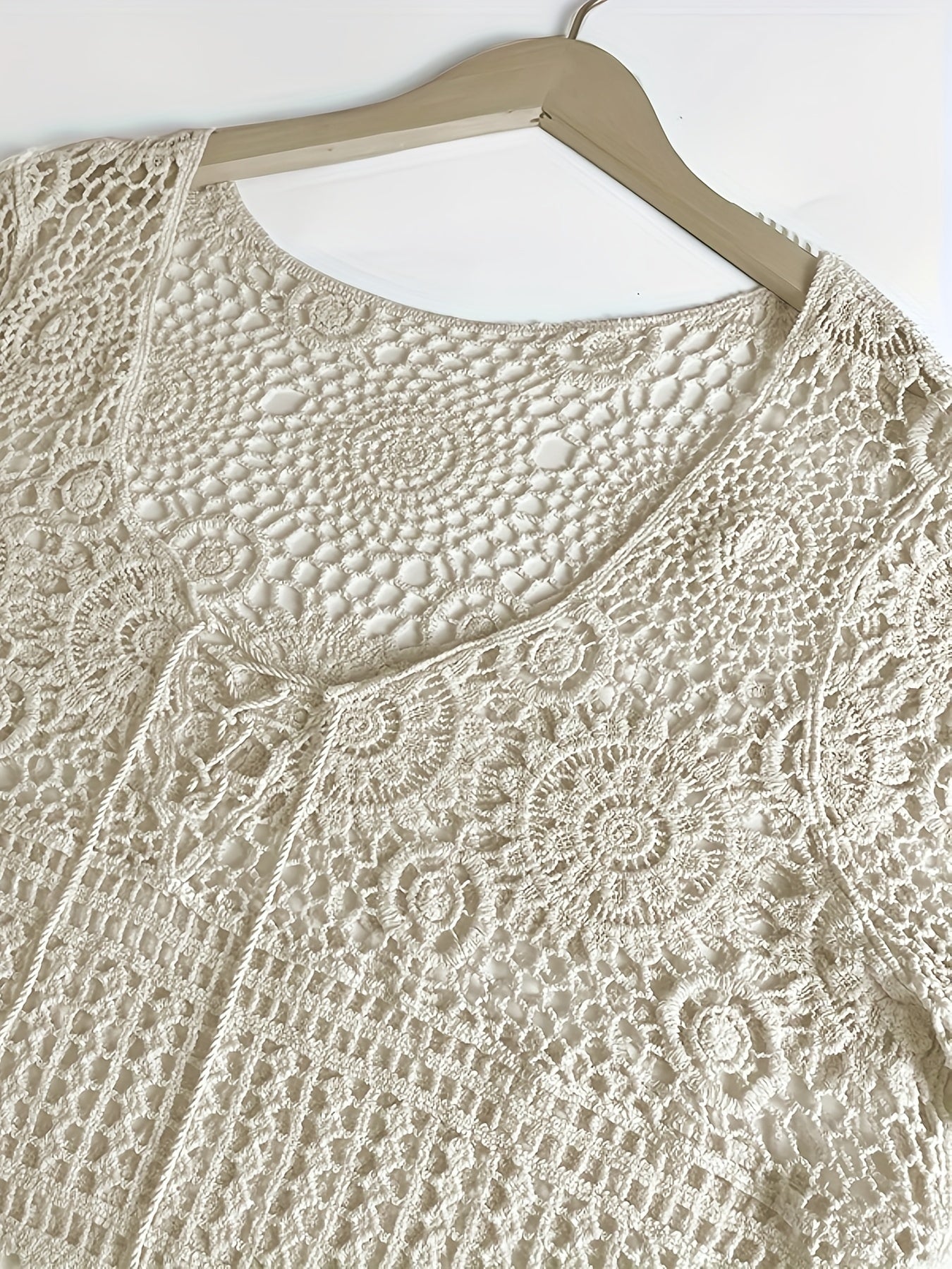 vlovelaw  Floral Pattern Cross Tie Sweater, Versatile Beach Wear Long Sleeve Sweater, Women's Clothing