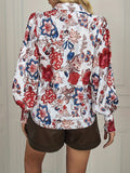 vlovelaw Floral Print Button Front Blouse, Casual Shirred Long Sleeve Blouse, Women's Clothing