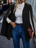 Open Front Cape Coat, Casual Solid Split Sleeve Outerwear, Women's Clothing