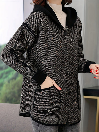 vlovelaw  Button Front Hooded Jacket, Casual Long Sleeve Outerwear With Pockets, Women's Clothing