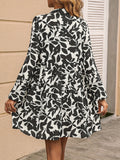 Floral Print Tiered Dress, Elegant V Neck Long Sleeve Dress, Women's Clothing