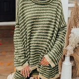vlovelaw Plus Size Casual Sweater, Women's Plus Stripe Print Chimney Collar Long Sleeve Pullover Sweater