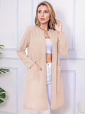 vlovelaw  Long Length Open Front Coat, Casual Long Sleeve Solid Outerwear, Women's Clothing