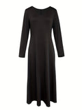 vlovelaw  Solid Pocket Crew Neck Dress, Casual Long Sleeve Dress For Spring & Fall, Women's Clothing