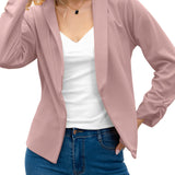 Elegant Solid Long Sleeve Blazer, Open Front Lapel Blazer, Elegant & Stylish Tops For Office & Work, Women's Clothing