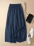 vlovelaw Plus Size Casual Pants, Women's Plus Solid High Waist Drawstring Wide Leg Loose Pants
