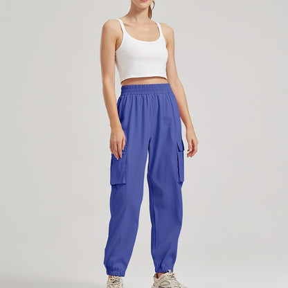 vlovelaw  Solid Color Casual Joggers Sweatpant, Cargo Loose High Waisted Pants With Pockets, Women's Athleisure