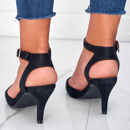 Chic Womens Solid Color Stiletto Heels - Pointed Toe Dress Pumps with Fashion Buckle Strap Slingback - Comfortable & Adjustable for Glamorous Style