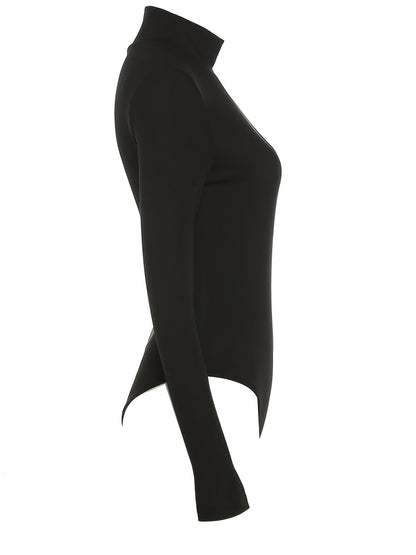 Solid Asymmetric One Shoulder Ribbed Knit Long Sleeve Bodysuit, Sexy Fall Winter One Piece Bodysuits, Women's Clothing