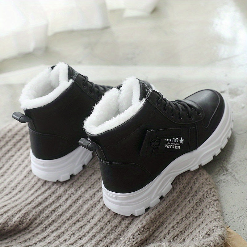 vlovelaw  Women's Casual High Top Shoes, Winter Plush Lined Warm Shoes, Thick Soled Lace-up Sports Shoes
