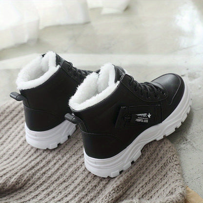 vlovelaw  Women's Casual High Top Shoes, Winter Plush Lined Warm Shoes, Thick Soled Lace-up Sports Shoes