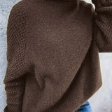 Solid Turtle Neck Loose Pullover Sweater, Casual Long Sleeve Raglan Shoulder Sweater, Women's Clothing