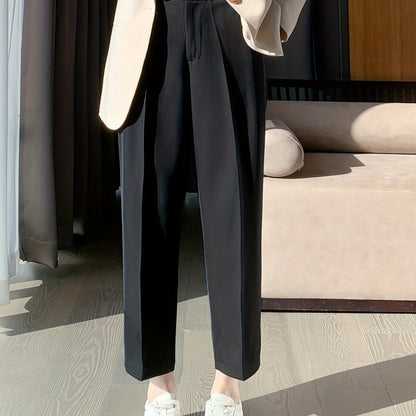 vlovelaw  Solid Cropped Tailored Pants, Casual Back Elastic Waist Pants, Women's Clothing