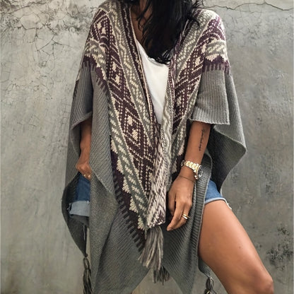vlovelaw Bohemia Elegant Stretch Shawl Multi-color Striped Knitted Tassel Shawl Casual Warm Travel Outwear Wrap