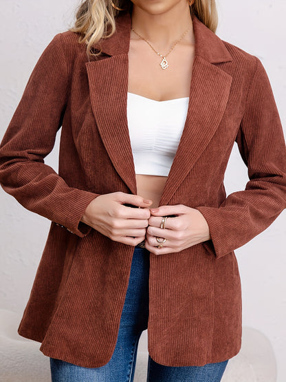 One Button Lapel Blazer, Casual Open Front Long Sleeve Outerwear, Women's Clothing