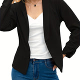 Elegant Solid Long Sleeve Blazer, Open Front Lapel Blazer, Elegant & Stylish Tops For Office & Work, Women's Clothing