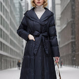 vlovelaw  Knee-Length Slim Fit Versatile Down Jacket, Winter Hooded Puffer Coat, Women's Clothing