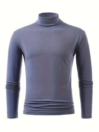 vlovelaw  Men's Stylish Solid Tee, Casual Breathable Long Sleeve Turtle Neck Top For City Walk Street Hanging Outdoor Activities