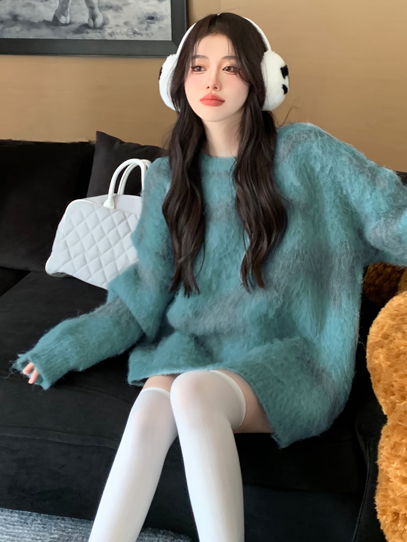 vlovelaw  Graphic Pattern Crew Neck Knit Sweater, Elegant Long Sleeve Pullover Sweater For Fall & Winter, Women's Clothing