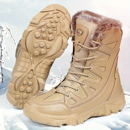 Men's Outdoor Warm Combat Boots Autumn And Winter Fleece Snow Boots, Comfortable And Breathable High Top Boots For Hiking, Mountaineering, Desert Travel