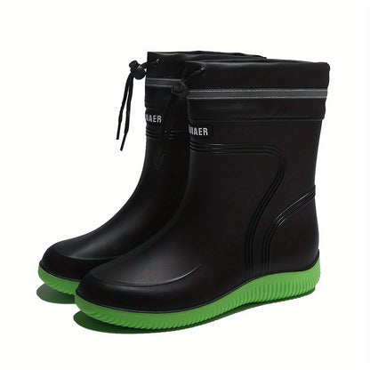 Men's Solid Color Slip On Waterproof Rain Boots, Comfy Non Slip Durable Casual Platform Water Shoes For Men's Rainy Day Outdoor