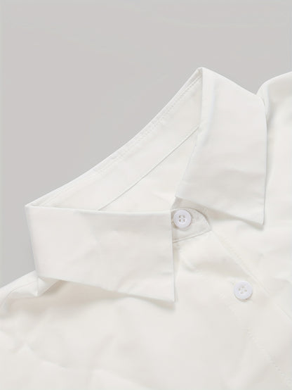 Ruffle Hem Button Front Blouse, Stylish Long Sleeve Blouse For Spring & Fall, Women's Clothing