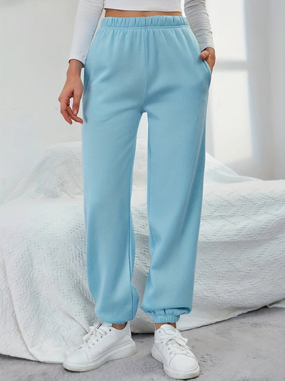 vlovelaw  Solid Versatile Pants, Casual Elastic Waist Jogger Pants, Women's Clothing