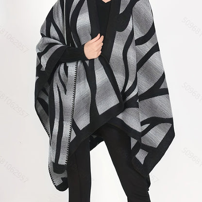 Abstract Print Tunics, Elegant Open Front Shawl Tops, Women's Clothing