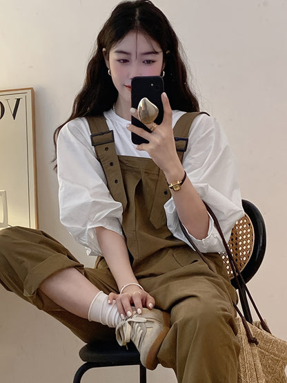 vlovelaw  Solid Color Crew Neck Blouse, Casual Three-quarter Sleeve Blouse For Spring & Summer, Women's Clothing