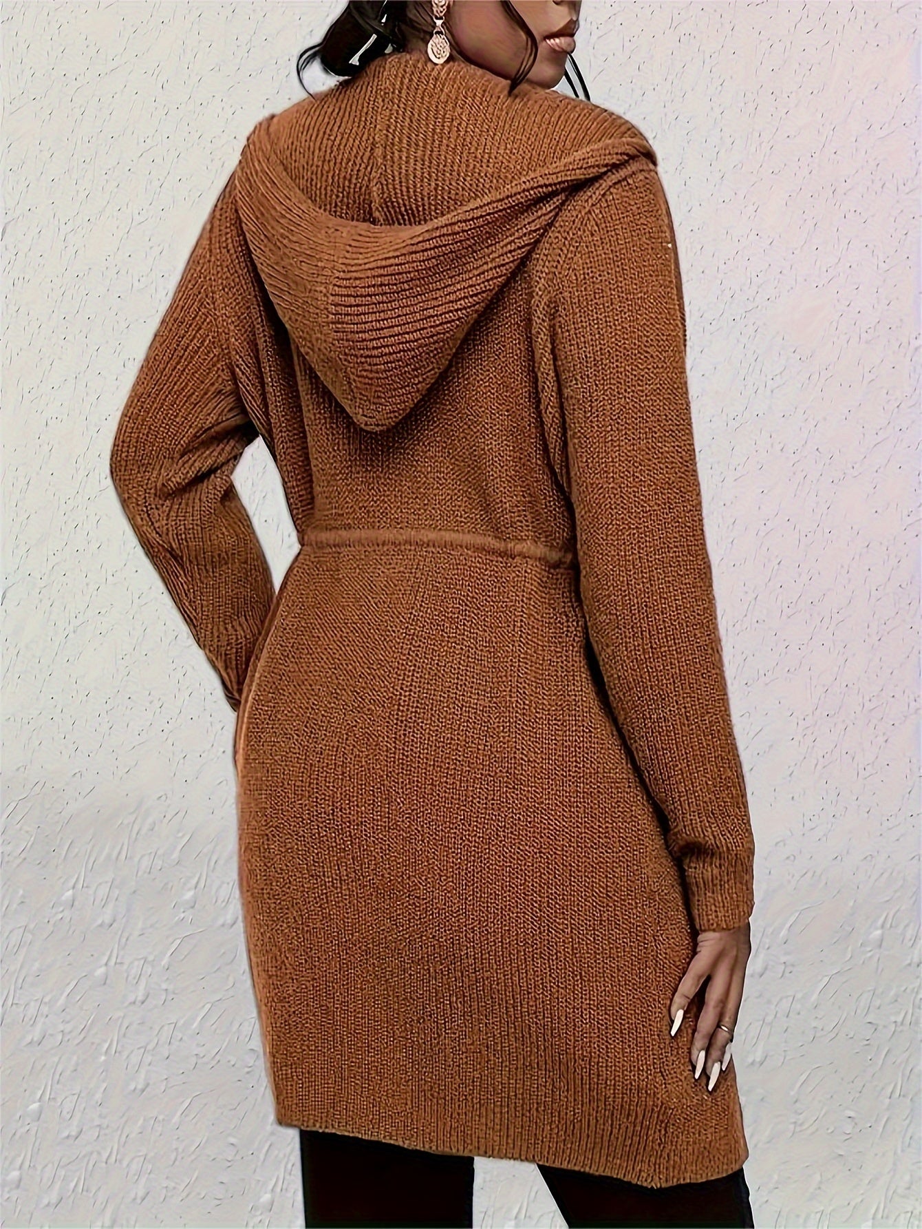 vlovelaw  Solid Drawstring Hooded Cardigan, Casual Long Sleeve Outwear, Women's Clothing
