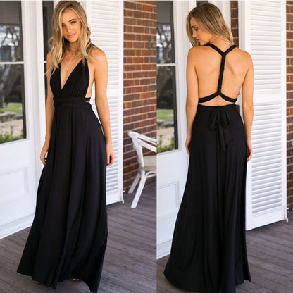 VLOVELAW European and American Hot Multiple Wear Multi-Rope Cross Backless Sexy Bandage One-Piece Dress Long Dress