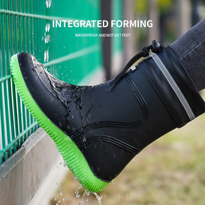 Men's Solid Color Slip On Waterproof Rain Boots, Comfy Non Slip Durable Casual Platform Water Shoes For Men's Rainy Day Outdoor