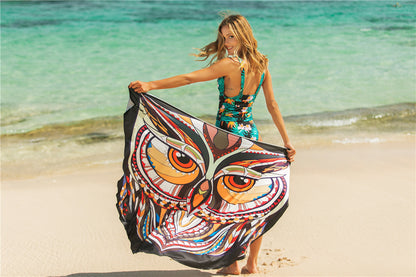 VLOVELAW Animal Print Shawl Skirt Anti-DDoS Skirt Swimsuit Outer Lining Cross Wear Irregular Suspender Skirt