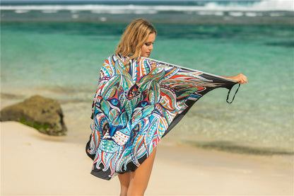 VLOVELAW Animal Print Shawl Skirt Anti-DDoS Skirt Swimsuit Outer Lining Cross Wear Irregular Suspender Skirt