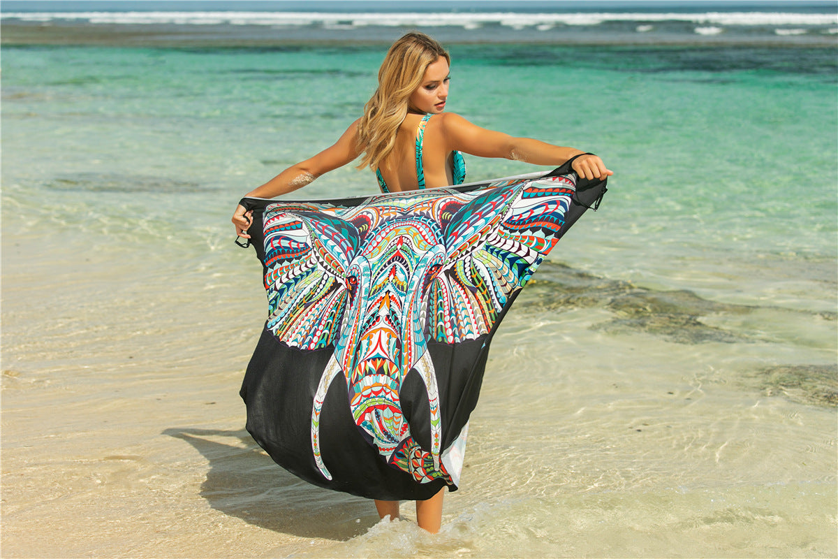 VLOVELAW Animal Print Shawl Skirt Anti-DDoS Skirt Swimsuit Outer Lining Cross Wear Irregular Suspender Skirt