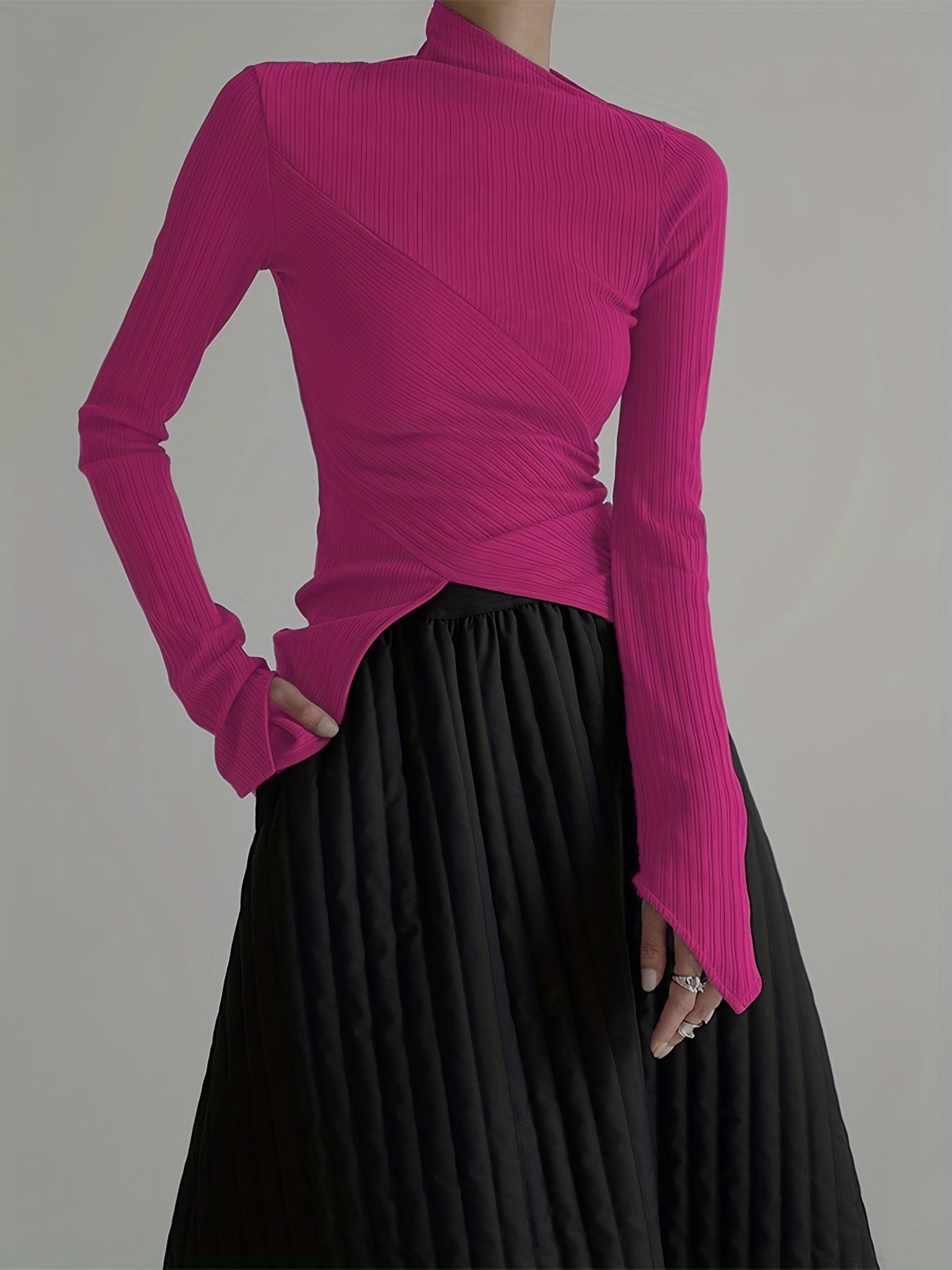 vlovelaw  Elegant Long Sleeve Basic  T-Shirts, Solid Casual  T-Shirts For Spring & Fall, Women's Clothing