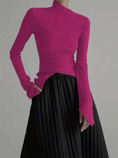 vlovelaw  Elegant Long Sleeve Basic  T-Shirts, Solid Casual  T-Shirts For Spring & Fall, Women's Clothing
