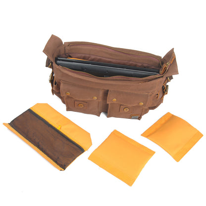 VLOVELAW 2025 Muchuan cloth bag, canvas with leather bag, shoulder messenger bag, casual photography waterproof liner SLR camera bag