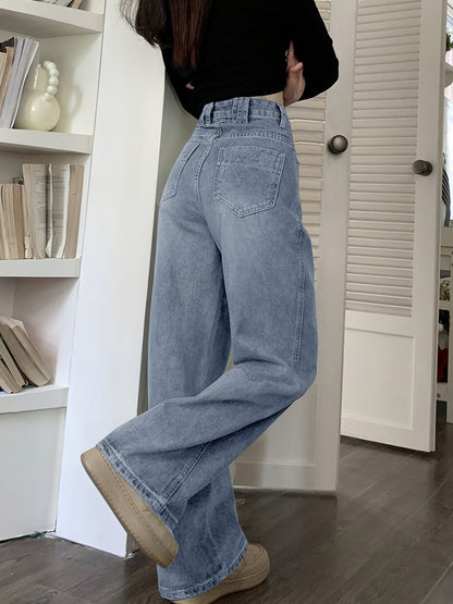 vlovelaw  High Waist Washed Wide Leg Jeans, Slant Pocket Loose Vintage Baggy Jeans, Women's Denim Jeans & Clothing