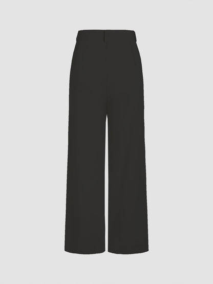 Solid Wide Leg Pants, Elegant Button Slant Pocket Draped Pants, Women's Clothing