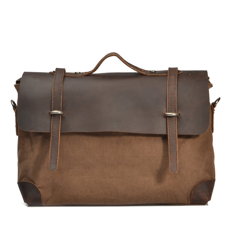 VLOVELAW 2025 Men's cowhide Crazy Horse leather with canvas shoulder bag men's bag, business, leisure, portable, messenger bag, briefcase