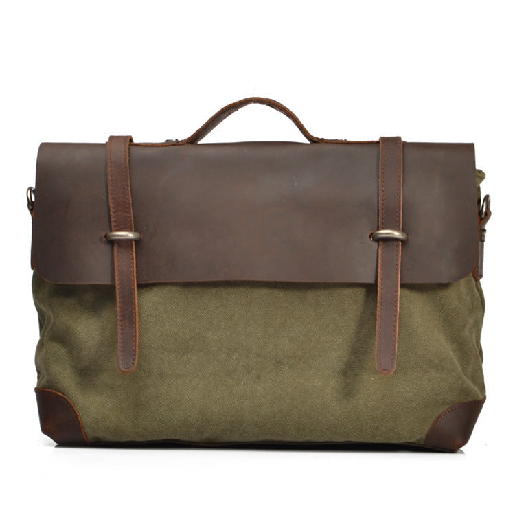 VLOVELAW 2025 Men's cowhide Crazy Horse leather with canvas shoulder bag men's bag, business, leisure, portable, messenger bag, briefcase