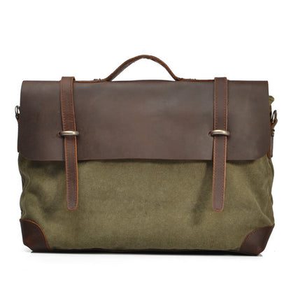 VLOVELAW 2025 Men's cowhide Crazy Horse leather with canvas shoulder bag men's bag, business, leisure, portable, messenger bag, briefcase