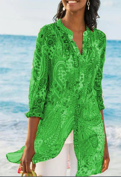 2025 summer new  Popular trade women's clothing  wish shirt bohemian vacation long shirt new