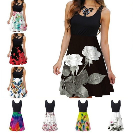 VLOVELAW In Stock European and American New Wish  Summer Sleeveless round Neck Women's Digital Printing Dress Women's