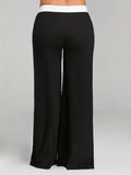 vlovelaw Plus Size Casual Pants, Women's Plus Colorblock Half Color High Rise Medium Stretch Comfortable Wide Leg Pants