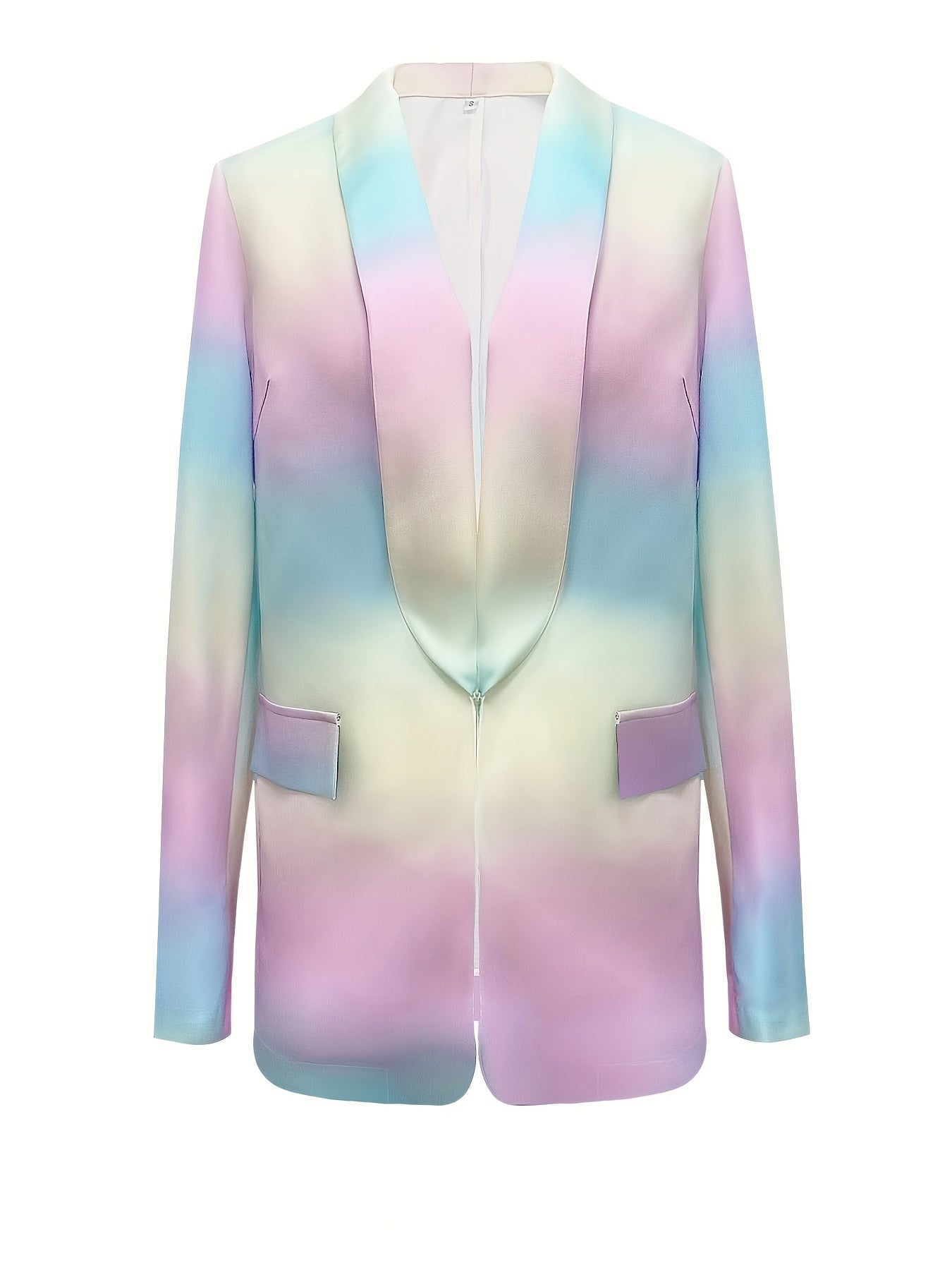 vlovelaw  Gradient Pocket Open Front Blazer, Elegant Shawl Collar Long Sleeve Blazer, Women's Clothing