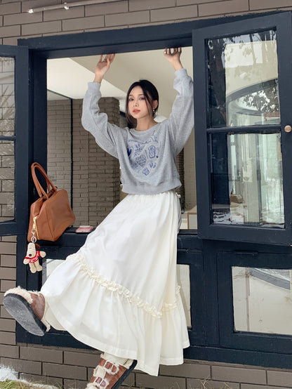 Solid High Waist Skirt, Elegant Ruffle Hem Maxi Skirt For Spring & Summer, Women's Clothing