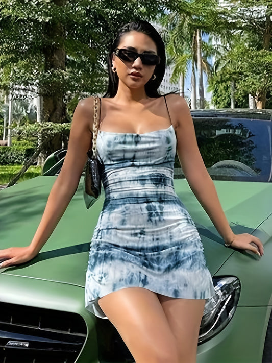 vlovelaw  Tie Dye Bodycon Cami Dress,stylish Spaghetti Strap Mini Dress, Women's Clothing